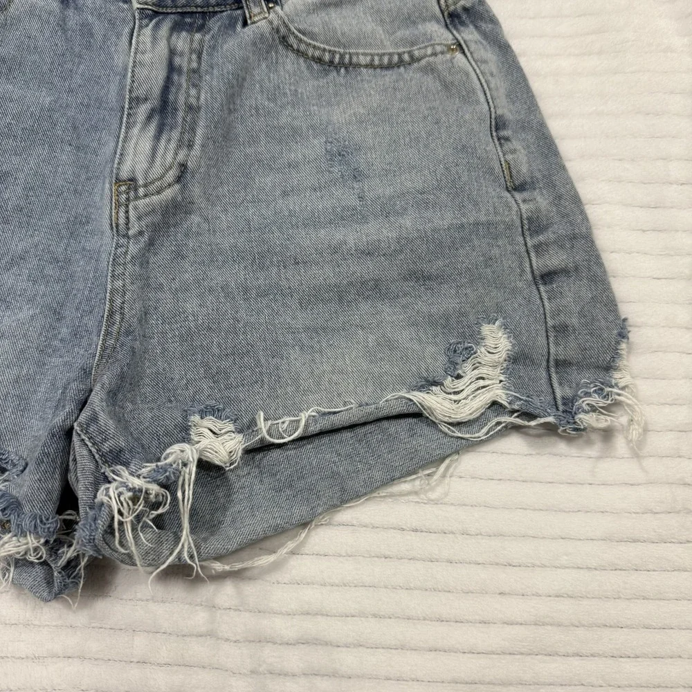 Eyeshock Womens Distressed Denim Shorts Light Wash Blue High Waisted Size M - Picture 3 of 9